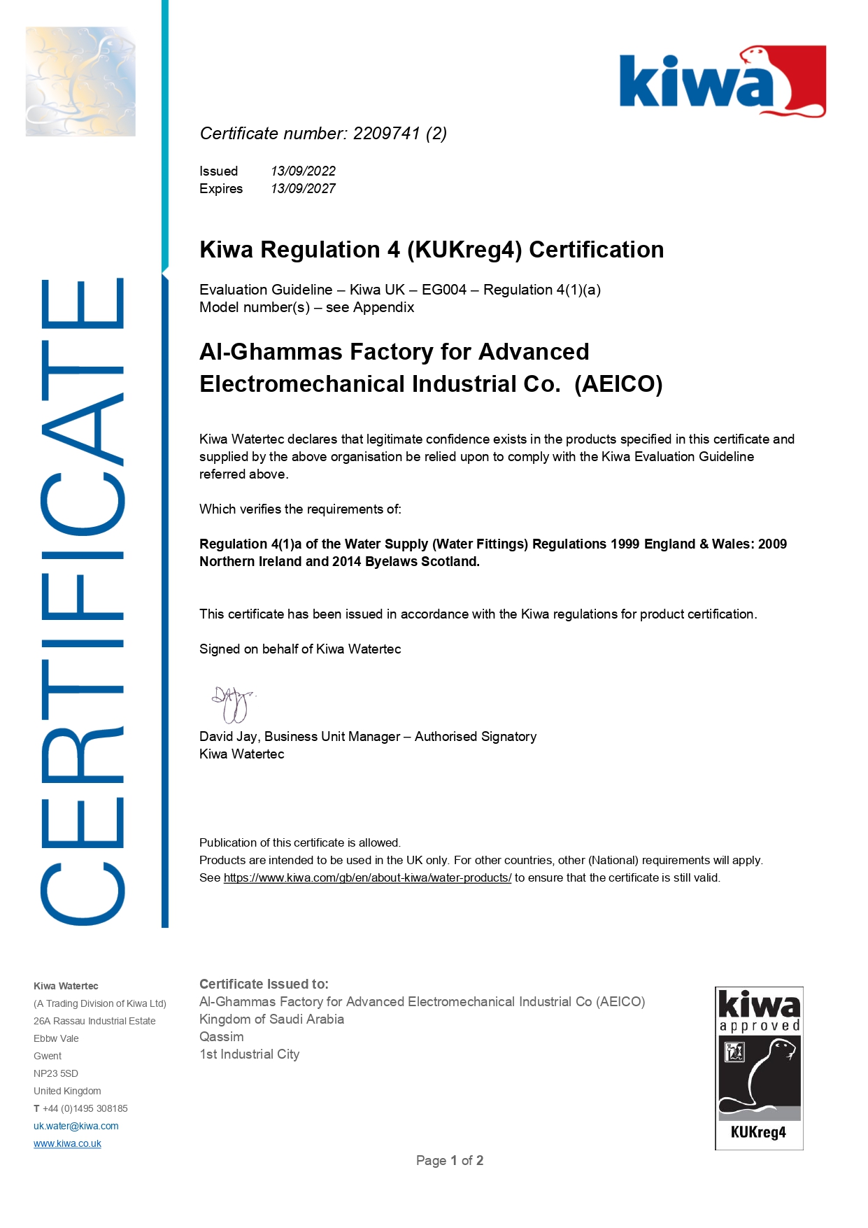 Kiwa Regulation 4 (KUKreg4) Certification